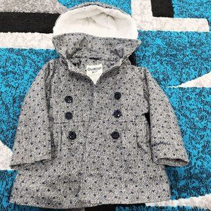 OshKosh B'Gosh Pea Coat With Fur Hood Girls Size 2T Navy With Bows